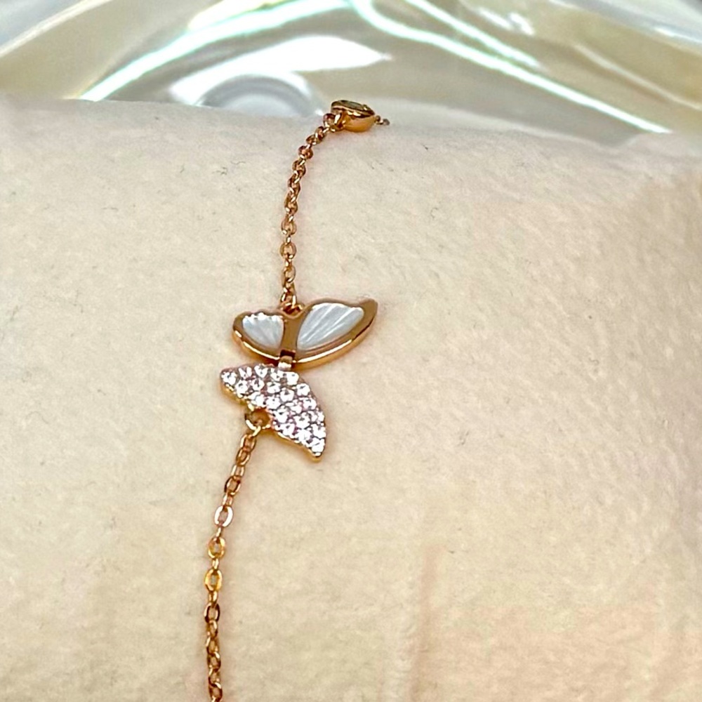 BMP4 Handmade White Mother of Pearl Butterfly Bracelet 18KRoseGold Sterling S925